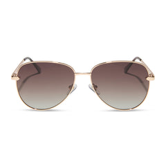 dime optics abbot aviator sunglasses with a gold frame and brown gradient polarized lenses front view