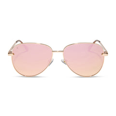dime optics abbot aviator sunglasses with a shiny gold frame and champagne mirror polarized lenses front view