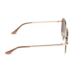 dime optics abbot aviator sunglasses with a shiny gold frame and champagne mirror polarized lenses side view