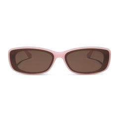 dime optics featuring the agoura rectangular sunglasses with a candy heart pink frame and brown lenses front view