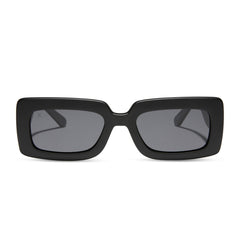 dime optics featuring the culver rectangular sunglasses with a matte black frame and grey polarized lenses front view