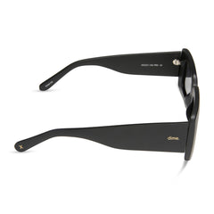 dime optics featuring the culver rectangular sunglasses with a matte black frame and grey polarized lenses side view