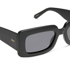 dime optics featuring the culver rectangular sunglasses with a matte black frame and grey polarized lenses detailed view