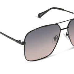 dime optics encino aviator sunglasses with a black metal frame and orchid gradient polarized lenses detailed view