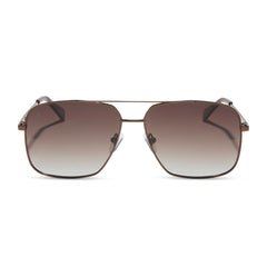 dime optics encino aviator sunglasses with a chocolate brown metal frame and brown gradient polarized lenses front view
