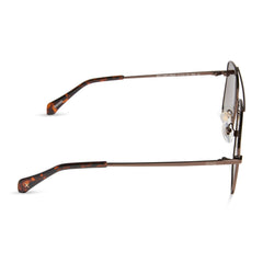 dime optics encino aviator sunglasses with a chocolate brown metal frame and brown gradient polarized lenses side view