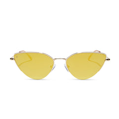 dime optics fairfax cat eye sunglasses with a gold metal frame and gold mirror lenses front view
