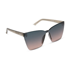 dime optics glendale cat eye sunglasses with a crystal cool grey frame and orchid gradient lenses angled view