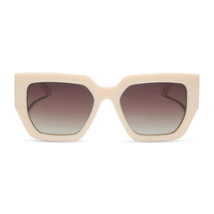 dime optics highland square sunglasses with a swiss coffee cream frame and brown gradient polarized lenses front view
