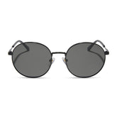 dime optics featuring the silverlake round sunglasses with a black frame and grey lenses front view