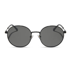 dime optics featuring the silverlake round sunglasses with a black frame and grey lenses front view