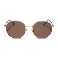 dime optics featuring the silverlake round sunglasses with a champagne gold frame and brown tint lenses front view