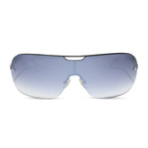 dime optics wilshire shield metal sunglasses with a black frame and grey to clear gradient flash lenses front view