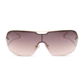 dime optics wilshire shield metal sunglasses with a brushed rose gold frame and rose gradient lenses front view