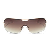 dime optics wilshire shield metal sunglasses with a shiny gold frame and brown gradient sharp lenses front view