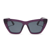 dime optics featuring the windsor cat eye sunglasses with a amethyst purple frame and grey polarized lenses front view