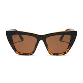 dime optics featuring the windsor cat eye sunglasses with a black tortoise frame and brown polarized lenses front view