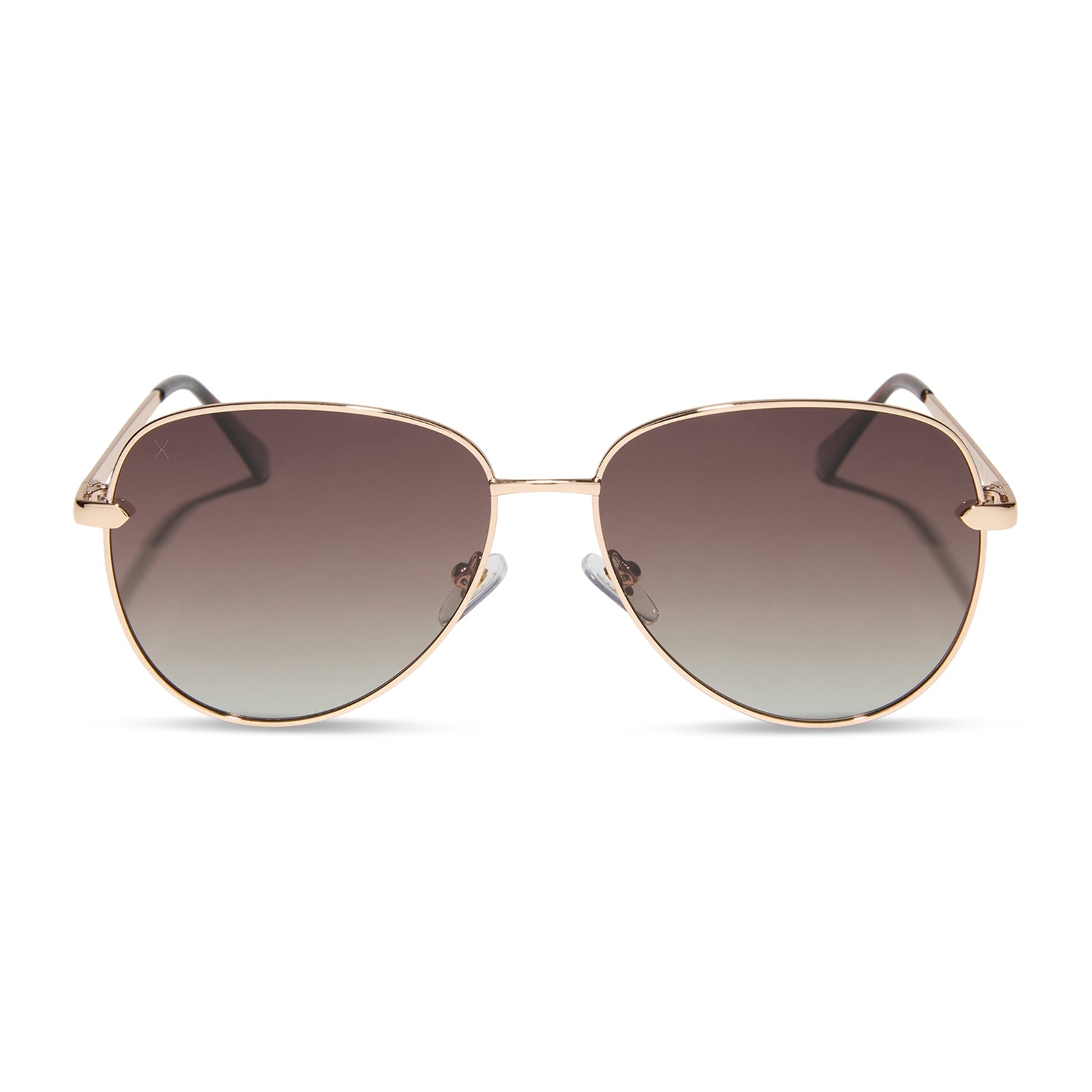 dime optics abbot aviator sunglasses with a gold frame and brown gradient polarized lenses front view