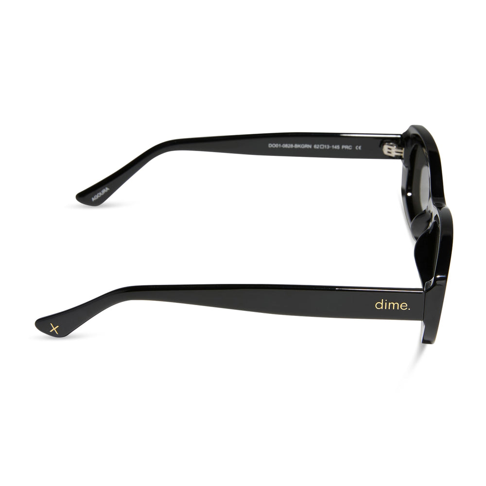 dime optics featuring the agoura rectangular sunglasses with a black frame and grey lenses side view