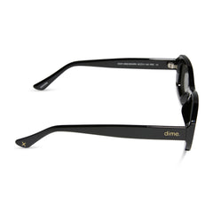dime optics featuring the agoura rectangular sunglasses with a black frame and grey lenses side view