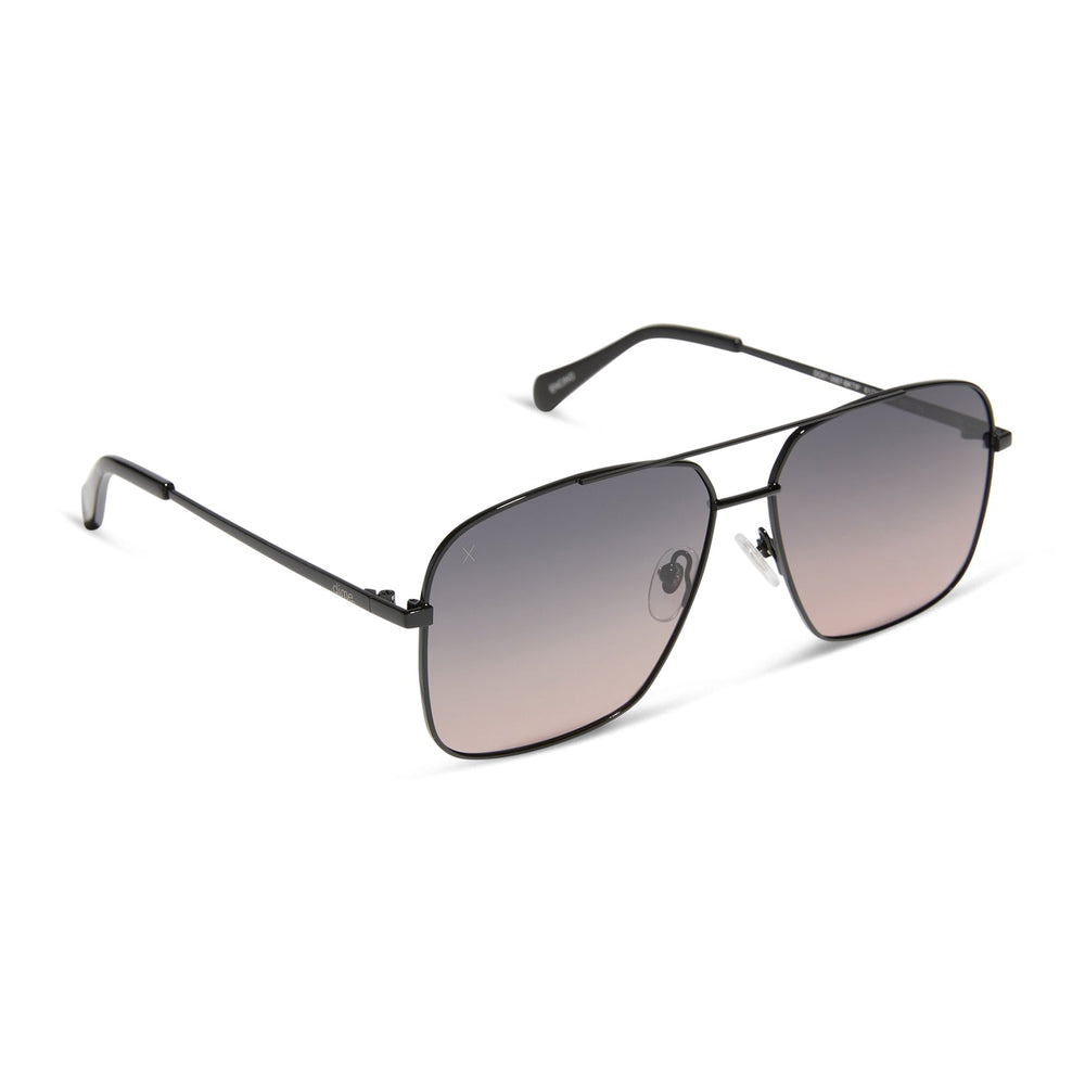 dime optics encino aviator sunglasses with a black metal frame and orchid gradient polarized lenses angled view
