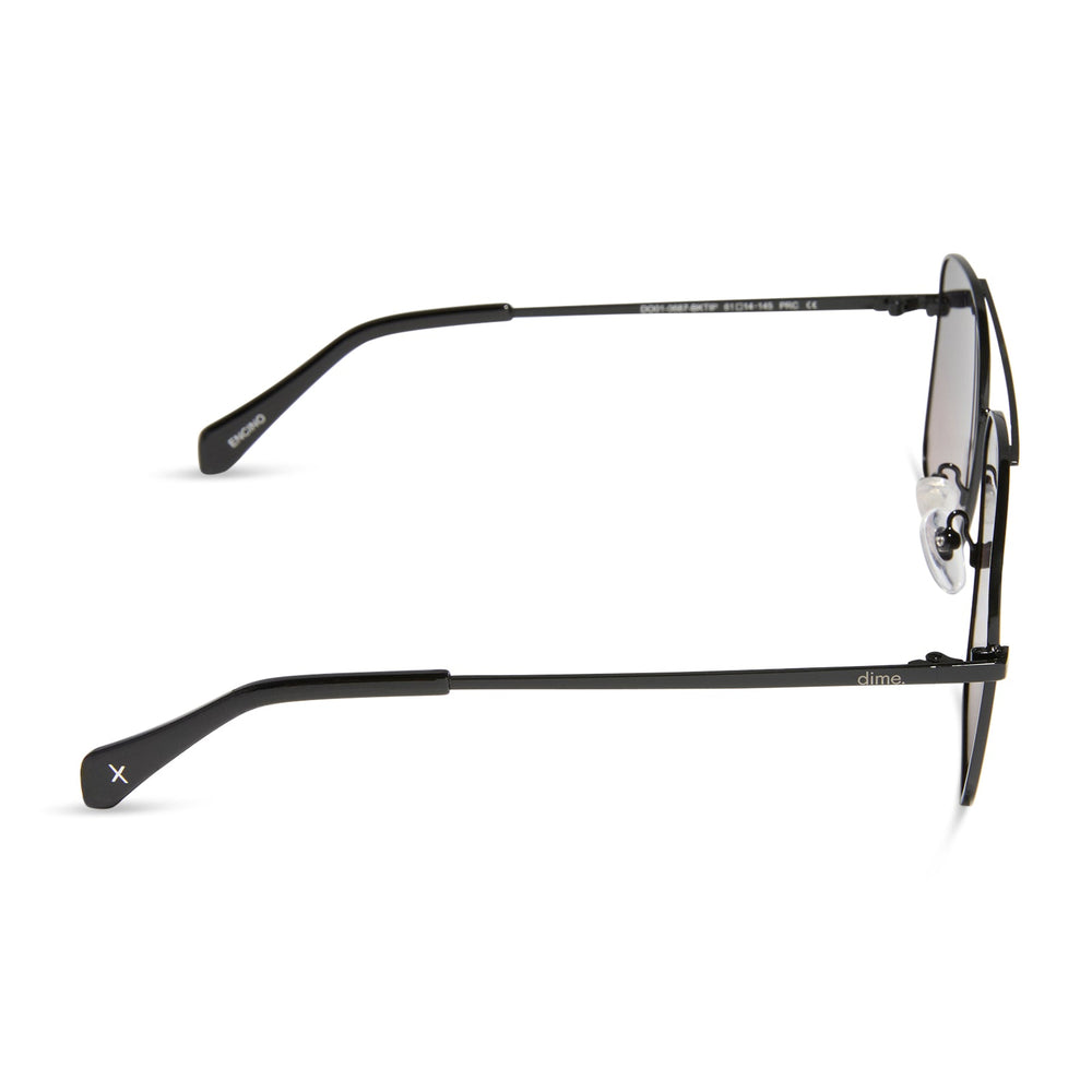 dime optics encino aviator sunglasses with a black metal frame and orchid gradient polarized lenses side view