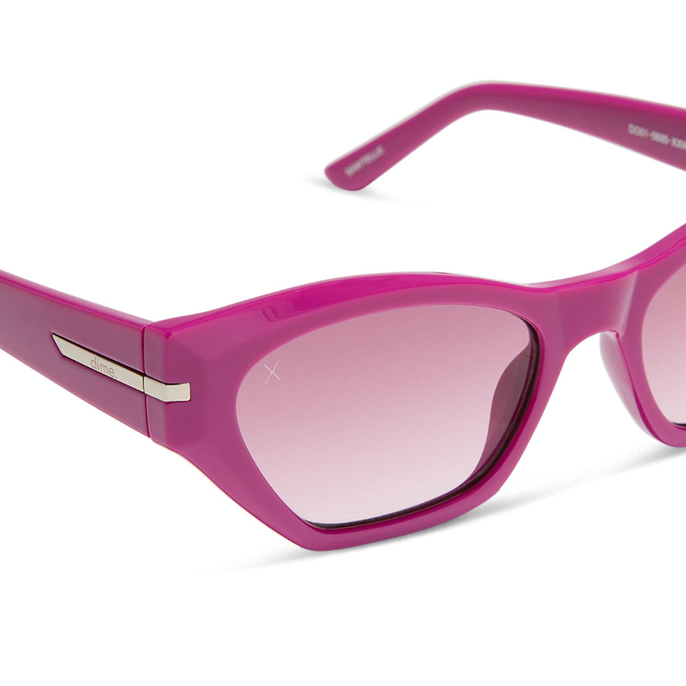 dime optics sawtelle cat eye sunglasses with a glossy berry frame and garnet gradient lenses detailed view